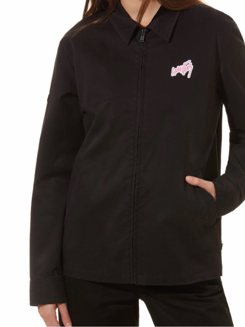 Vans Black Utility Jacket with Pink Script Logo - Picture 2 of 8